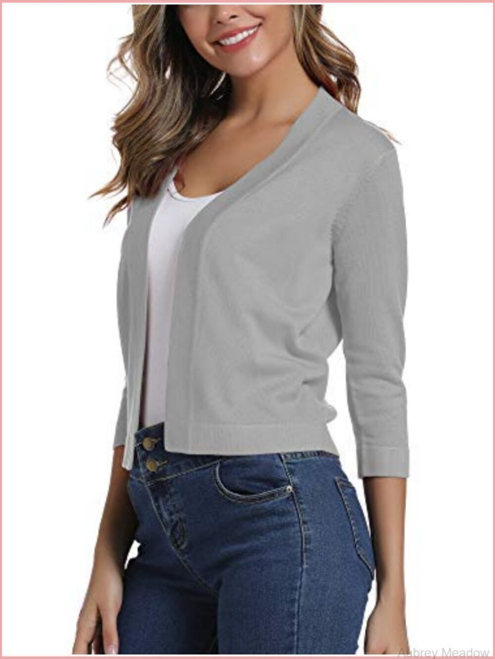Cropped 3/4 Sleeve Cardigan Sweater Open Front Shrugs - Picture 3 of 6